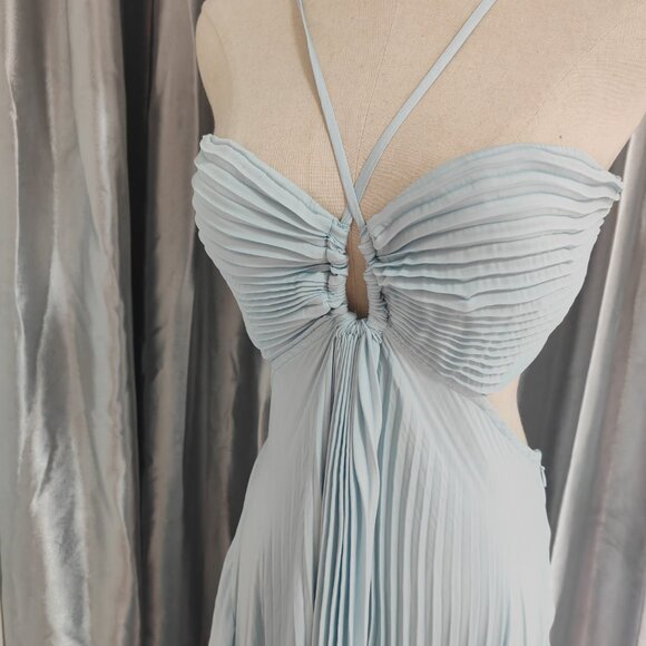 A.L.C. Moira Matte Women's Blue Polyester Fully Lined Halter Neck Pleated Cut-Ou - Picture 9 of 12